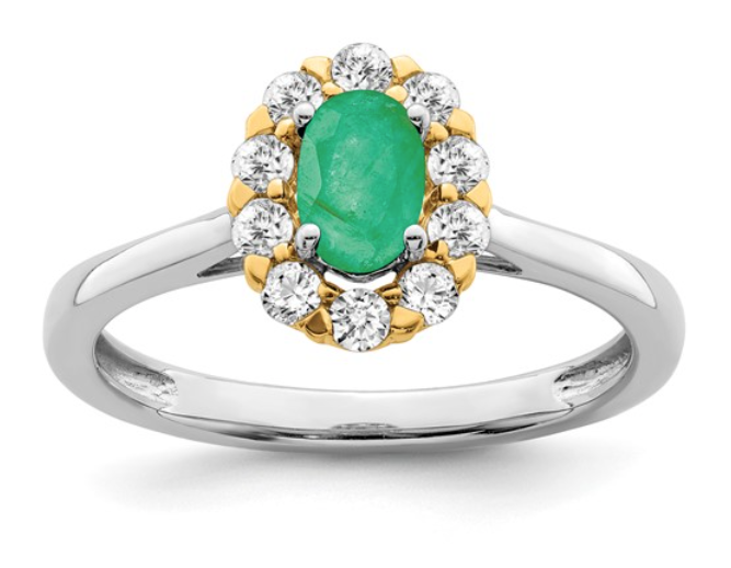 Lab grown diamond ring with emerald center stone