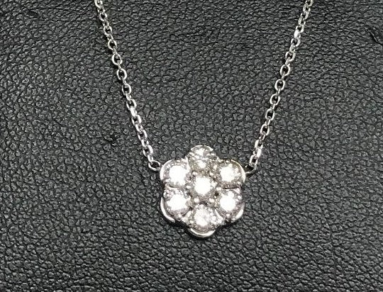 Womens Diamond Flower Pendant Necklace