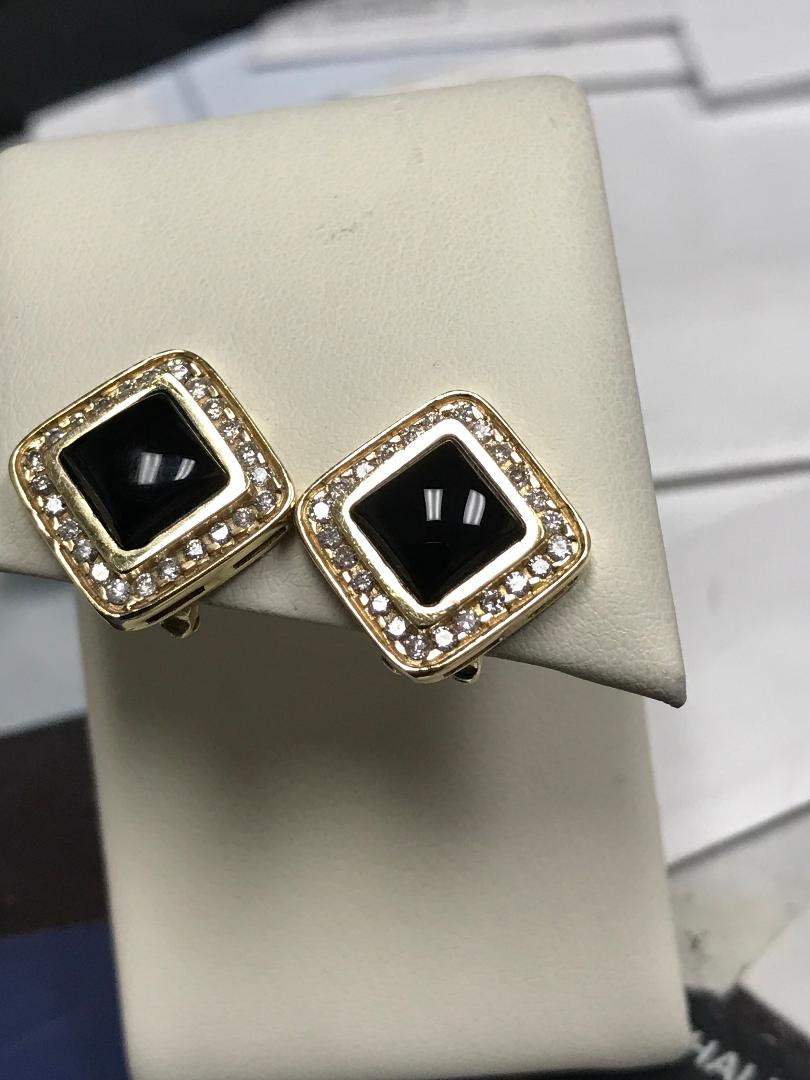 Diamond Earrings with Black Onyx Center