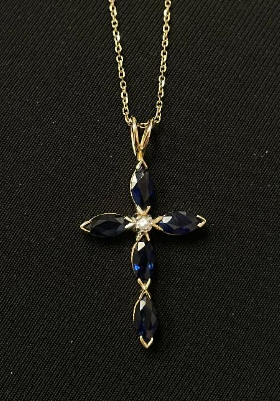 Sapphire Cross With Diamond Center Stone