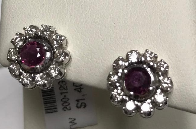 Diamond Earrings With Ruby Centers